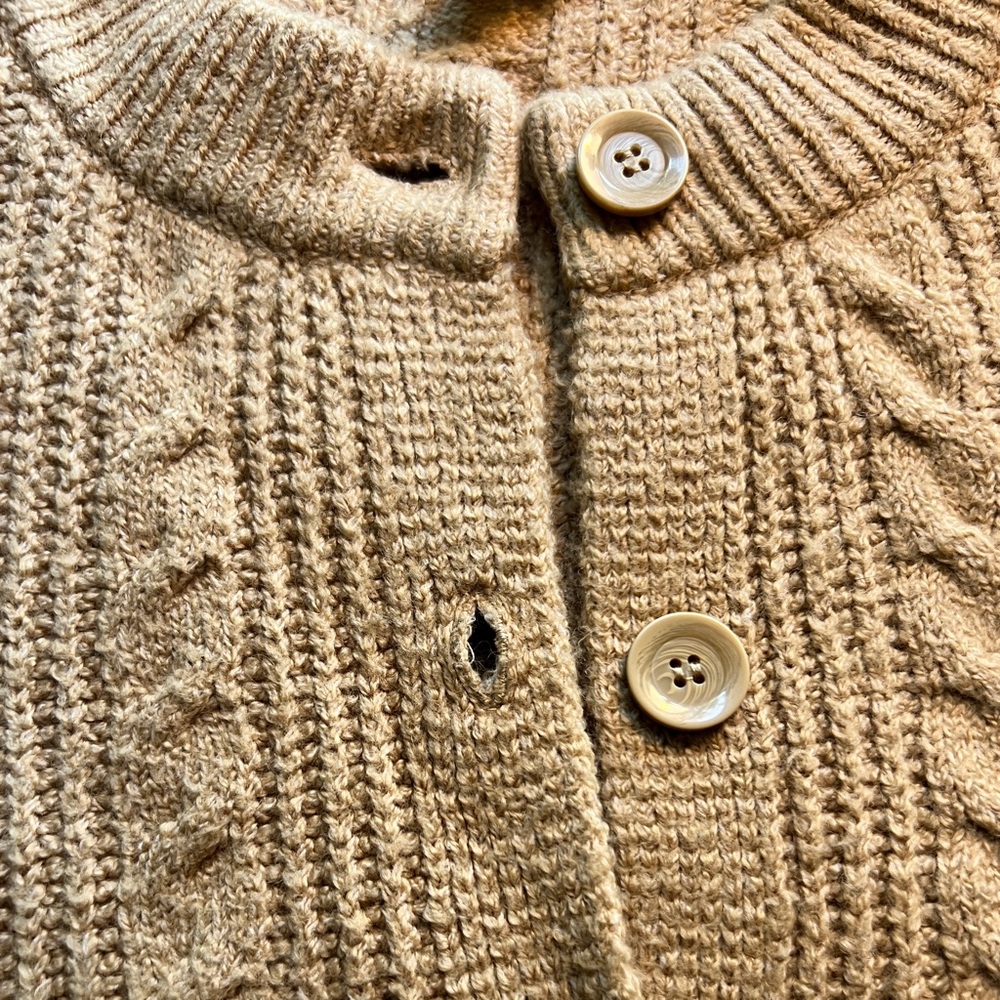 Open Edit Nordstrom Women's Tan Camel Cable Knit Crop Cardigan Sweater - Picture 3 of 7